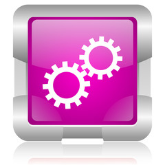 gears pink square web glossy icon