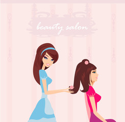 Vector illustration of the beautiful woman in hairdressing salon