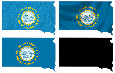 US South Dakota state flag over map collage