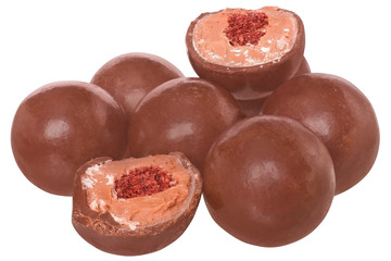 Candy chocolate balls with cream filling isolated