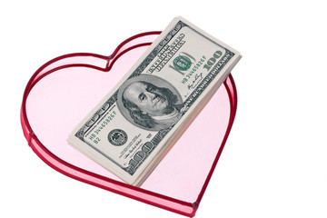 Dollar Geldscheine in einem Herz