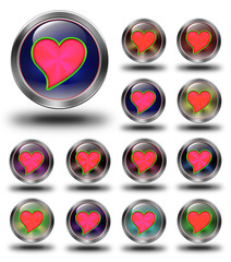 Red heart glossy icons, crazy colors