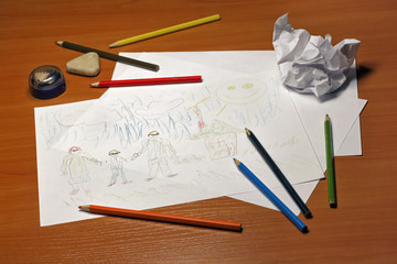 Child's pencil drawing of his family