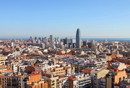 Bird's eye view of  Barcelona (Spain) in the morning