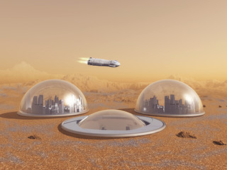 Naklejka premium Futuras colonias humanas en Marte