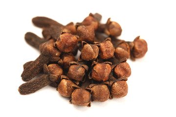 Cloves Scattered on White Background