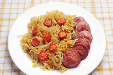Braised cabbage with sausage