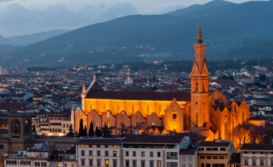 Obraz premium Florence, Basilica of the Holy Cross night view