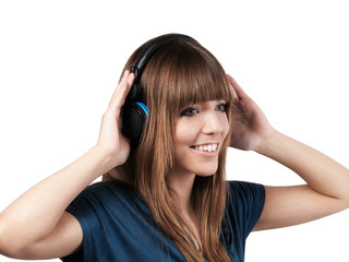 Naklejka premium pretty woman with headset - isolated