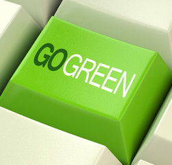 Go Green Computer Key Showing Recycling And Eco Friendliness