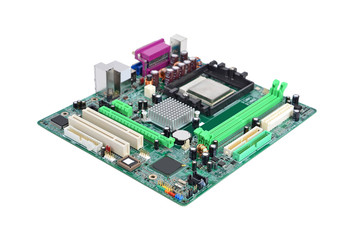 Printed computer motherboard board, isolated on a white