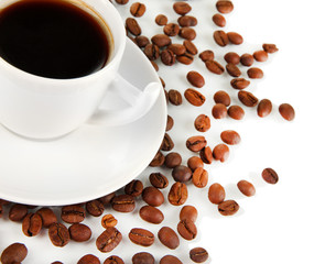 Cup of strong coffee isolated on white