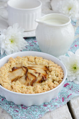 Breakfast with homemade apple pie and flowers