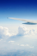 Airplane wing out of window