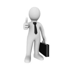 Happy businessman gives thumbs up