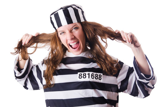Convict criminal in striped uniform