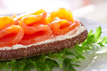 Smoke salmon and cream cheese sandwich