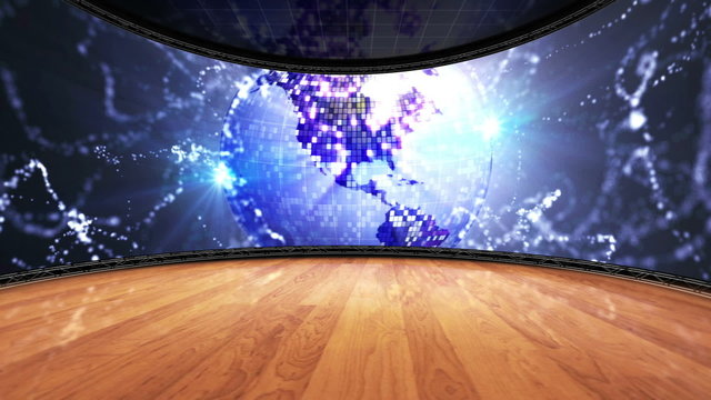 Blue Earth Disco Ball in Monitor Room Background - HD1080