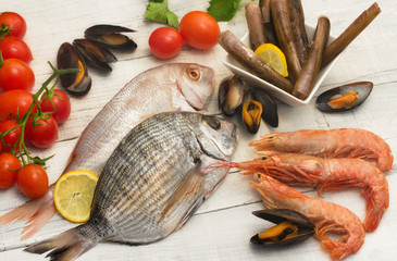 selection of fish , mollusk and crustaceans