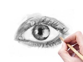 Drawing eye with pencil