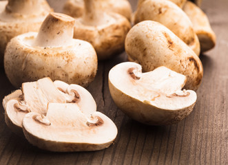 Champignons on the wooden table