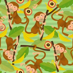Obraz na płótnie Canvas Cartoon scene with monkeys on the branches - illustration for children