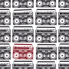 Old-school tape recorders in psychedelic style