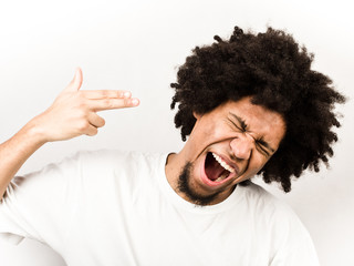 Emotional facial expression of man - suicide