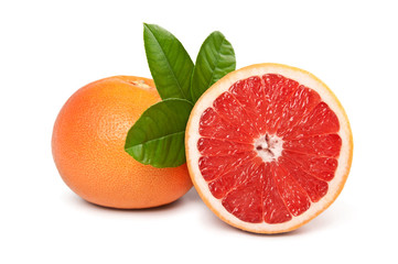 Grapefruit with slice detail on white background