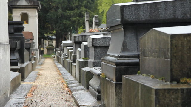 French cemetery in the rain. Montparnasse, Paris.