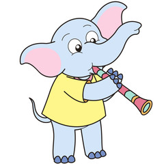 Cartoon Elephant Playing a Clarinet