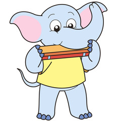 Cartoon Elephant Playing a Harmonica