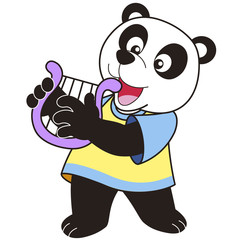Cartoon Panda Playing a Harp