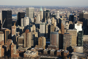 New York City Manhattan skyline aerial view with skyscrapers