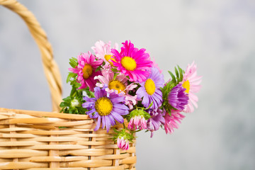 Basket with colourful flowers