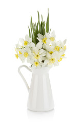 Fototapeta premium Bouquet of white daffodils in jug