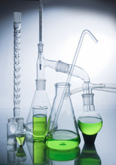 Laboratory glassware over white