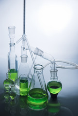Laboratory glassware over white