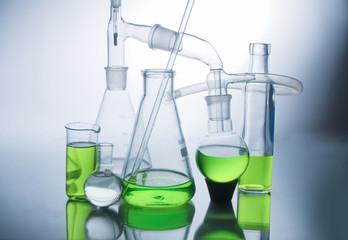 Laboratory glassware over white
