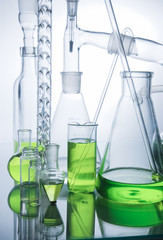 Laboratory glassware over white