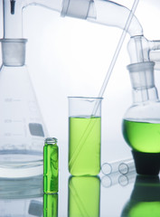 Laboratory glassware over white