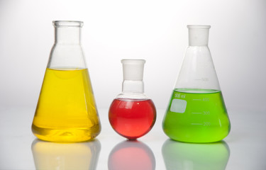 Laboratory glassware over white