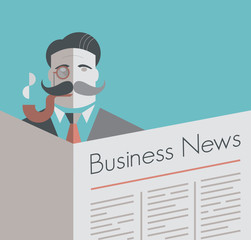 Old school businessman with a monocle and smoking pipe