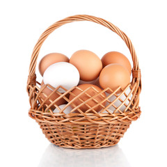 Eggs in a basket isolated on a white background