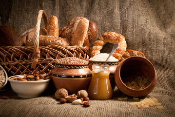 healthy  meal with bread , cereals