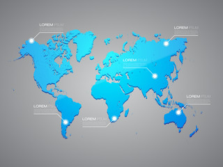 Blue World Map with Infographic Elements