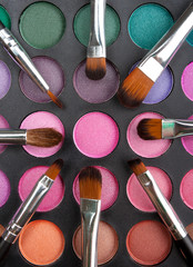 Makeup brushes and shadows