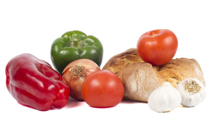 Fresh Bread with Peppers, Tomatoes, Onion and Garlics