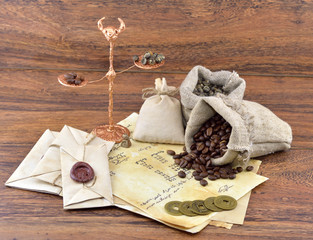 Retro scales with coffee beans