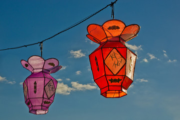 2 colorful Chinese Paper Lanterns